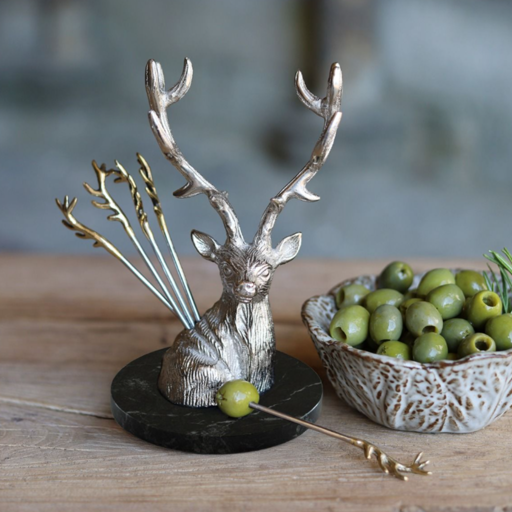Culinary Concepts Stag Cocktail Picks and Holder on Marble Base