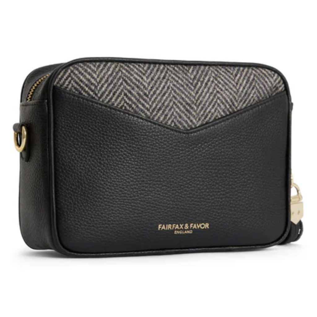 Fairfax and Favor Finsbury Cross Body Bag - Herringbone Black Leather