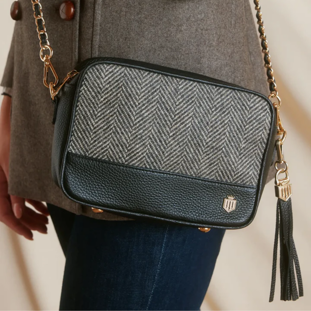 Fairfax and Favor Finsbury Cross Body Bag - Herringbone Black Leather
