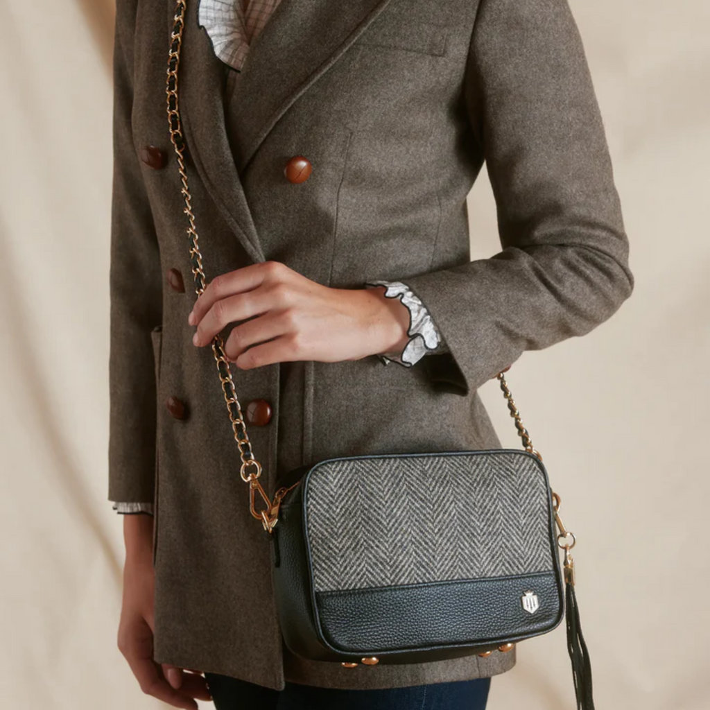 Fairfax and Favor Finsbury Cross Body Bag - Herringbone Black Leather