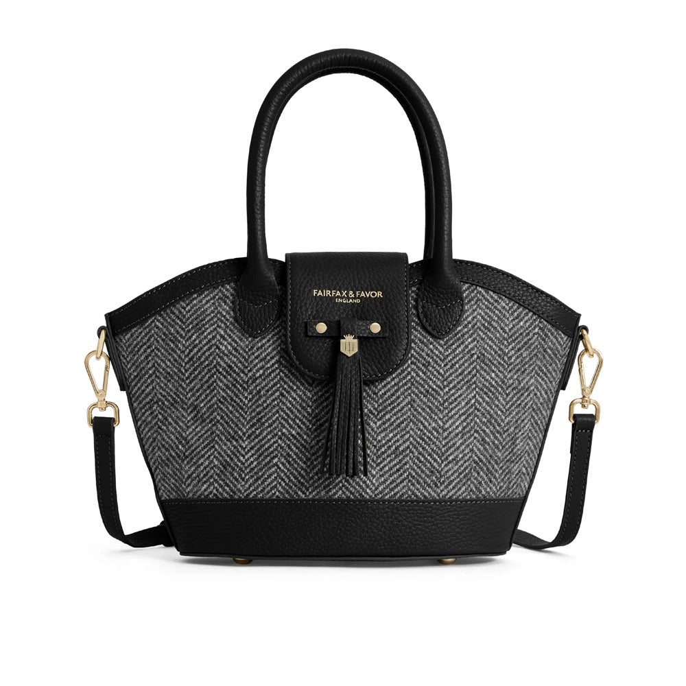 Fairfax and Favor Mini Windsor Tote Bag - Herringbone Black Leather
