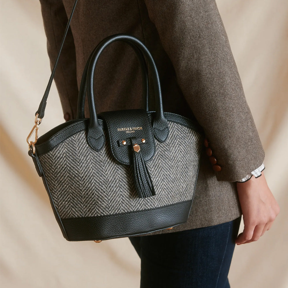 Fairfax and Favor Mini Windsor Tote Bag - Herringbone Black Leather