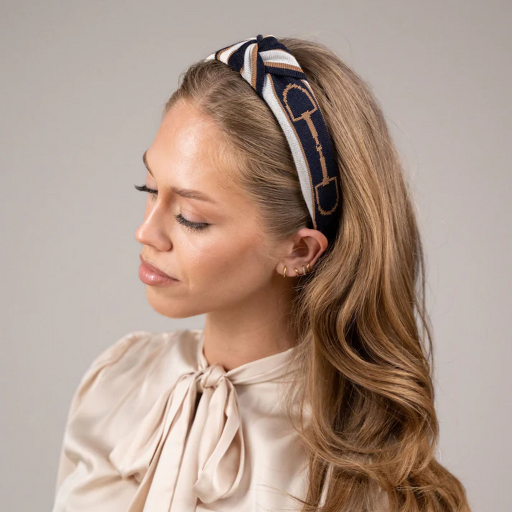 Waring Brooke Snaffle Knot Hairband - Navy/Tan/White