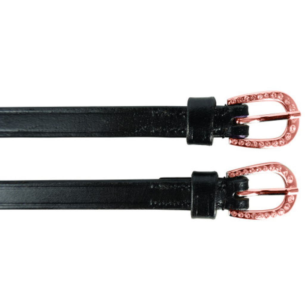 Hy Equestrian Children's Diamante Spur Straps - Black/Rose Gold