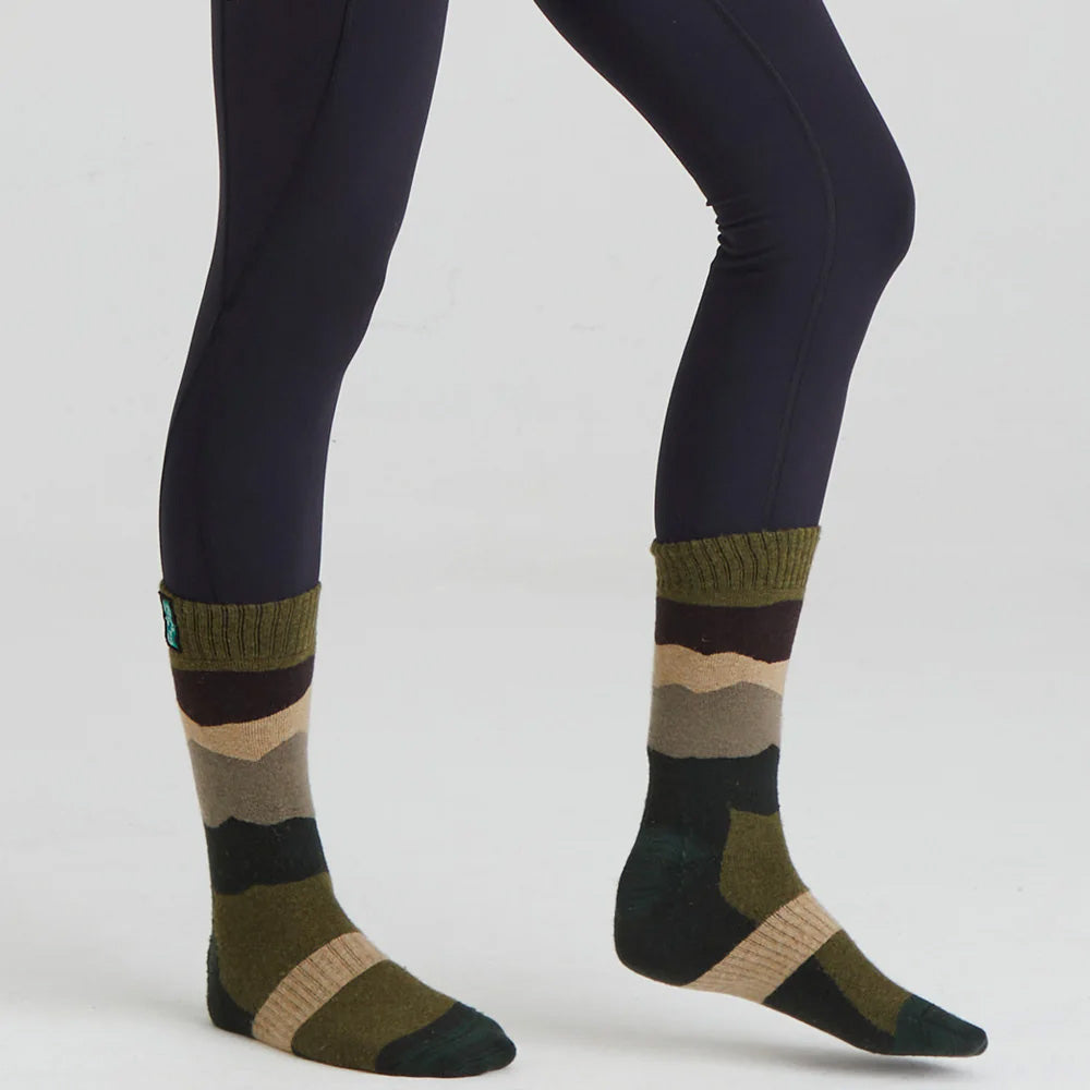 Ridgeline Merino Wool Field Socks Mid Length - Olive Stripes