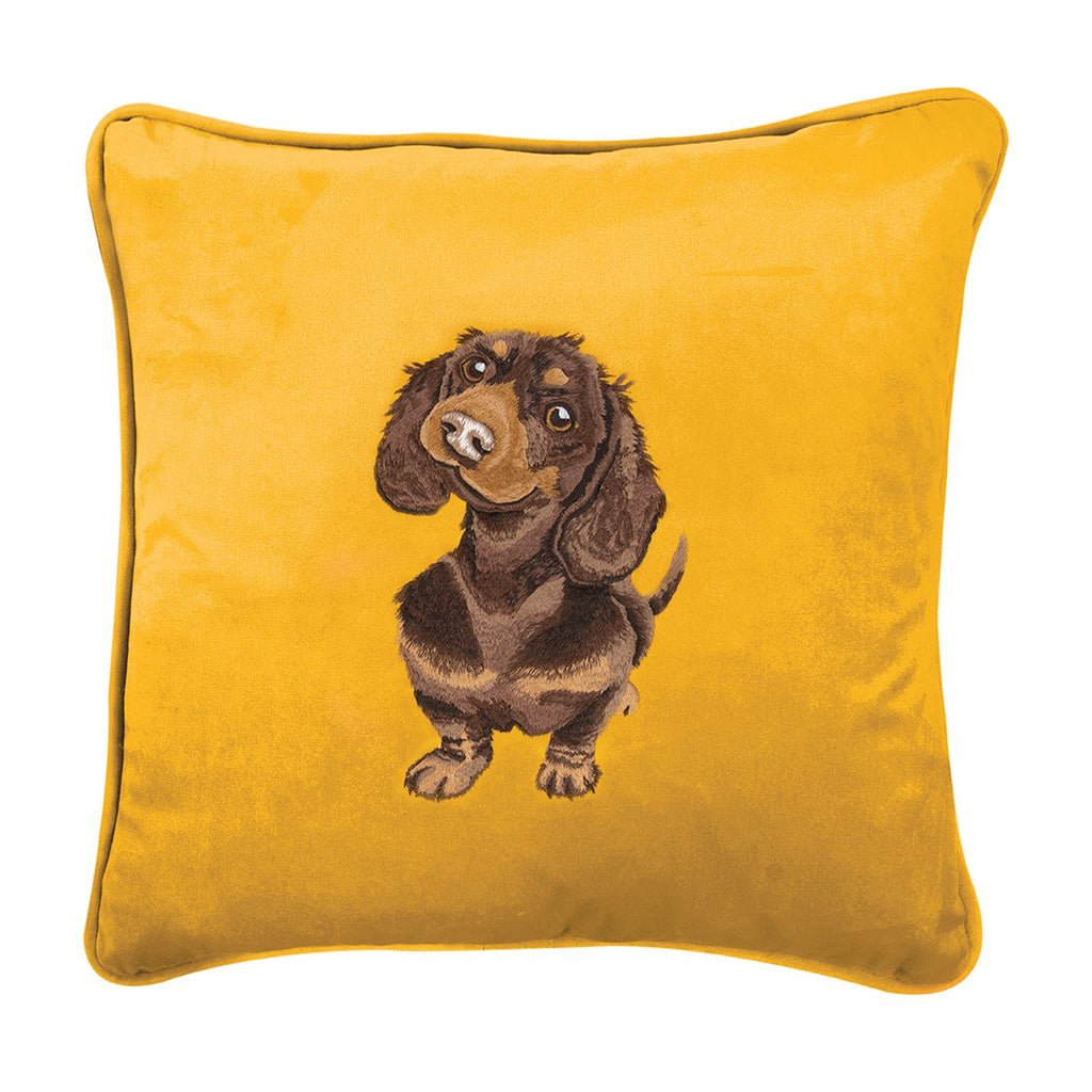 Wrendale Dog Embroidered Cushion - Little Sausage