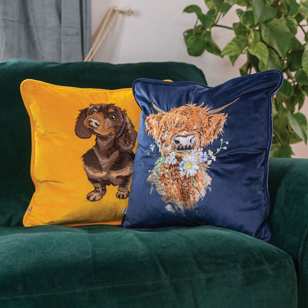 Wrendale Dog Embroidered Cushion - Little Sausage
