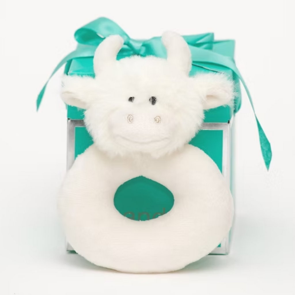 Jomanda Highland Cow Baby Soft Toy Rattle Cream - 10cm
