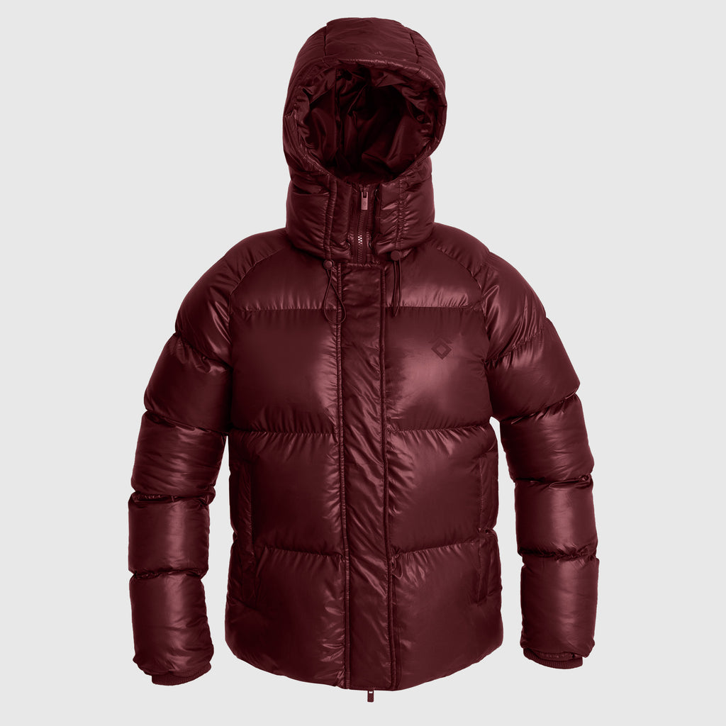 Aztec Diamond Heavy Quilted Puffer Jacket - Cherry