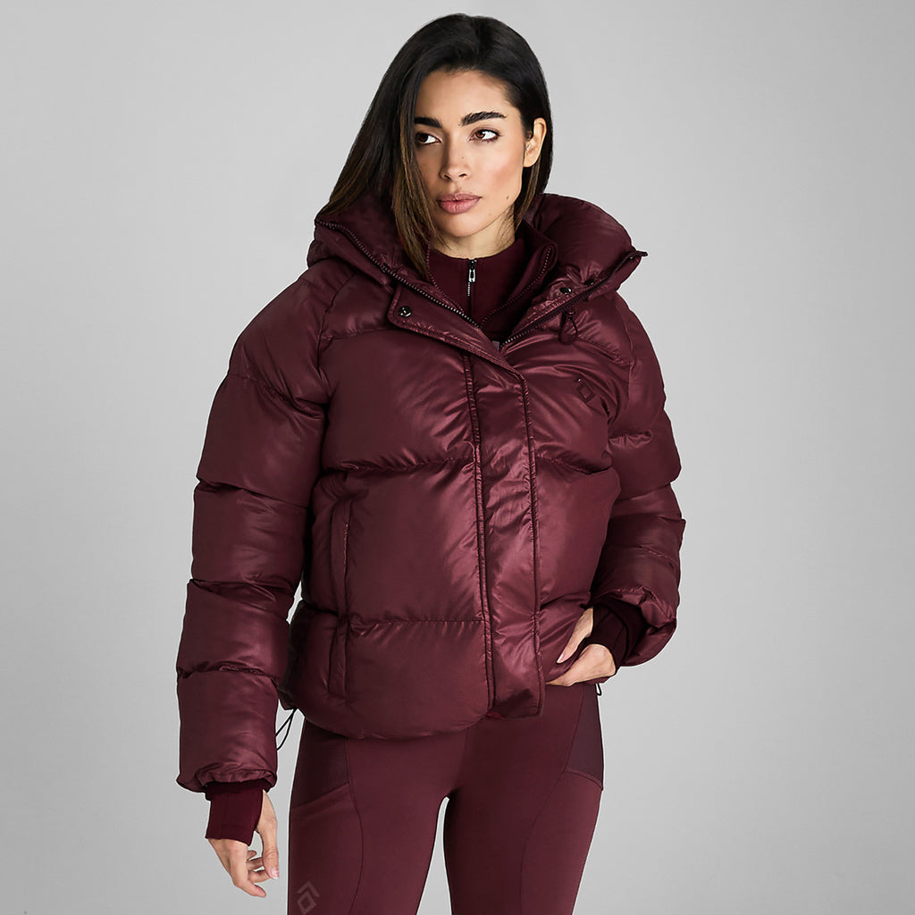 Aztec Diamond Heavy Quilted Puffer Jacket - Cherry
