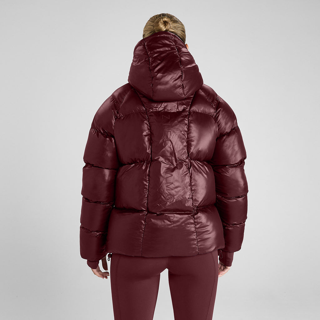 Aztec Diamond Heavy Quilted Puffer Jacket - Cherry
