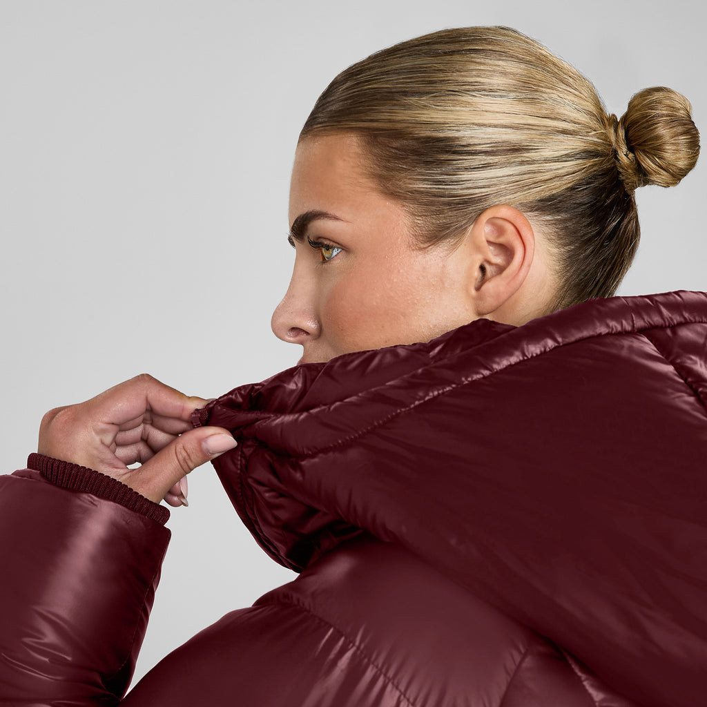 Aztec Diamond Heavy Quilted Puffer Jacket - Cherry