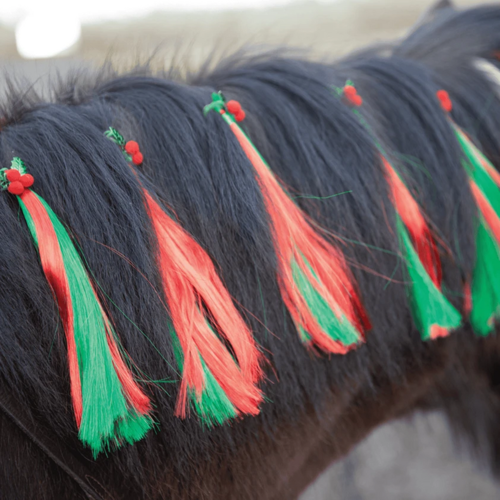 Equetech Christmas Holly Festive Horse Mane Tassels - 5 Pack