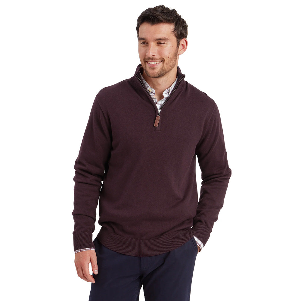 Schoffel Calton Cotton Cashmere 1/4 Zip - Wine