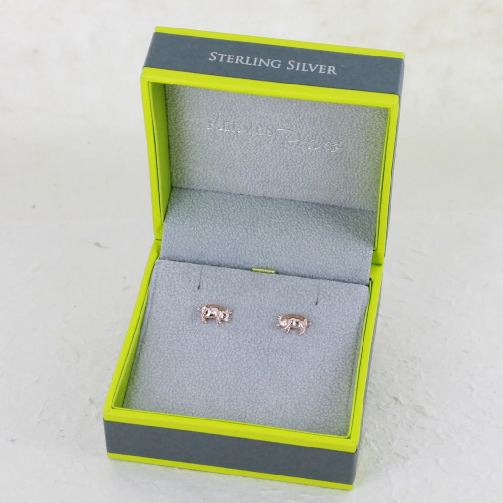 Reeves and Reeves Sterling Silver Pig Stud Earrings - Rose Gold