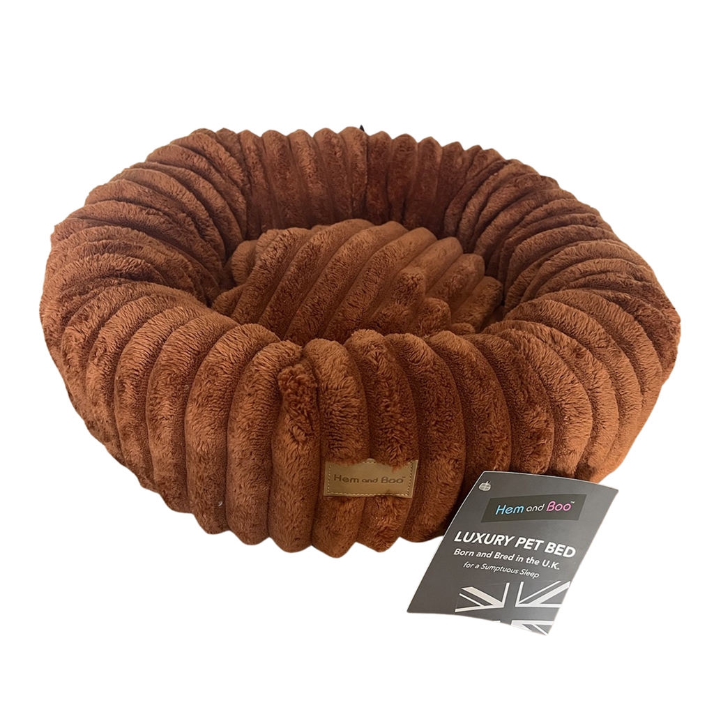 Hem & Boo Supersoft Plush Pet Bed Round - Brown