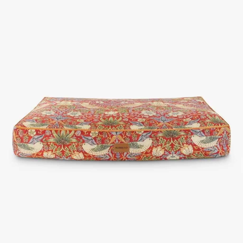 William Morris Strawberry Thief Print Pet Mattress - Burgundy