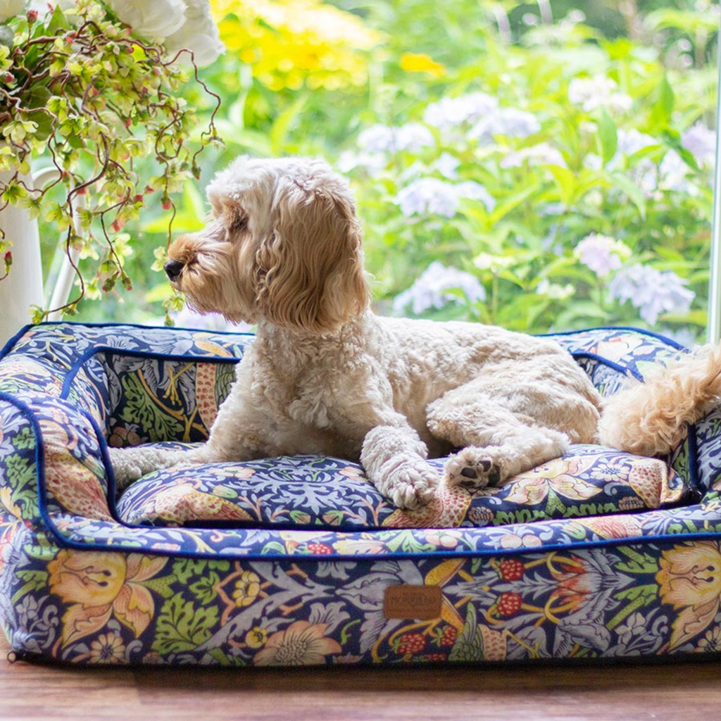 William Morris Strawberry Thief Print Pet Sofa - Dark Blue