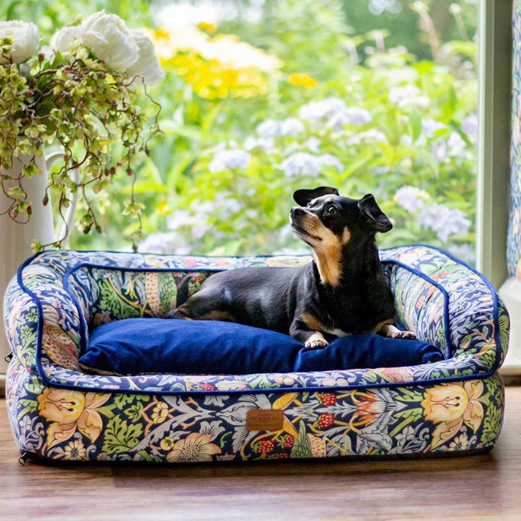 William Morris Strawberry Thief Print Pet Sofa - Dark Blue
