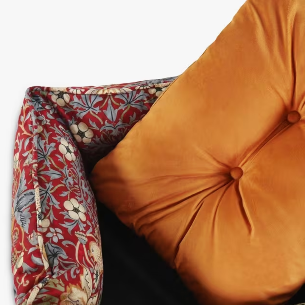 William Morris Strawberry Thief Print Square Bed - Burgundy