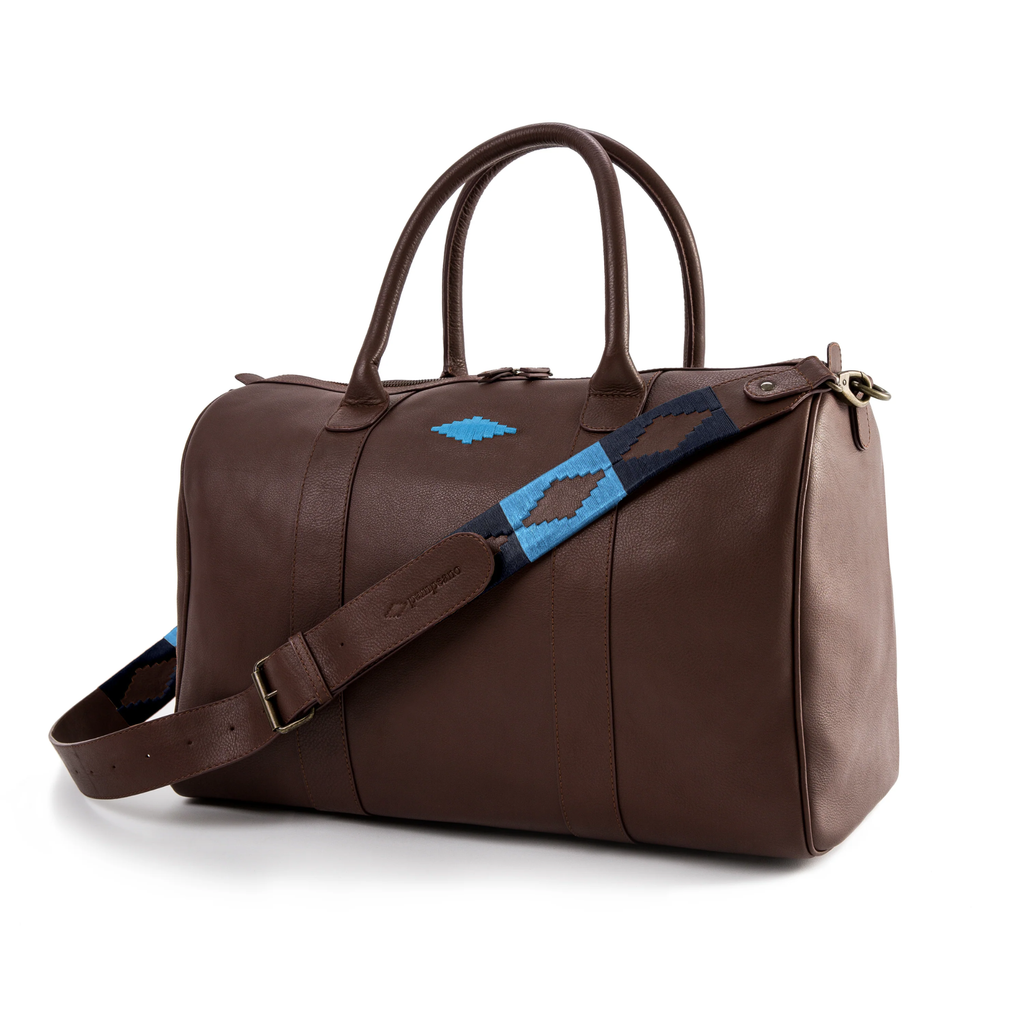 Pampeano Varon Small Travel Bag - Brown Leather with Blue Stitch