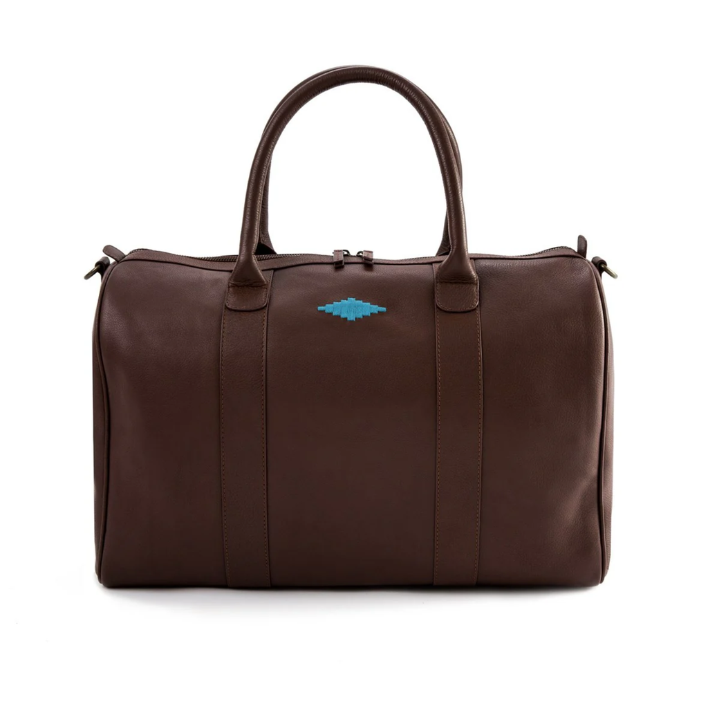 Pampeano Varon Small Travel Bag - Brown Leather with Blue Stitch