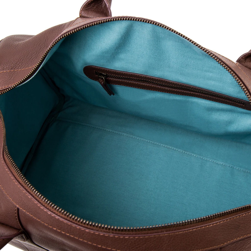 Pampeano Varon Small Travel Bag - Brown Leather with Blue Stitch