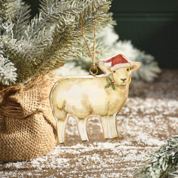 Langs Christmas on the Farm Metal Sheep Hanger with Santa Hat