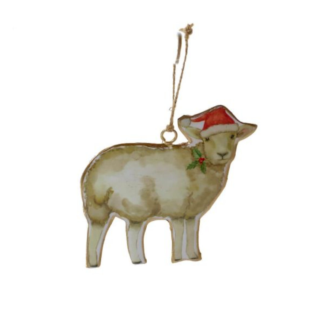 Langs Christmas on the Farm Metal Sheep Hanger with Santa Hat