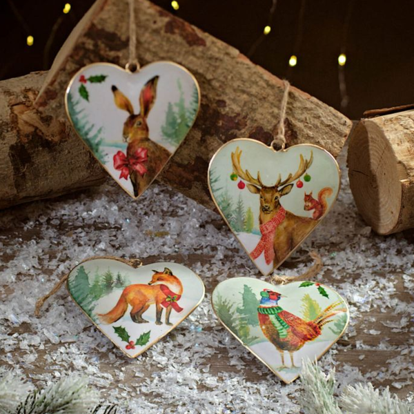 Langs Frosted Forest Metal Heart Animal Hanger - Assorted Designs
