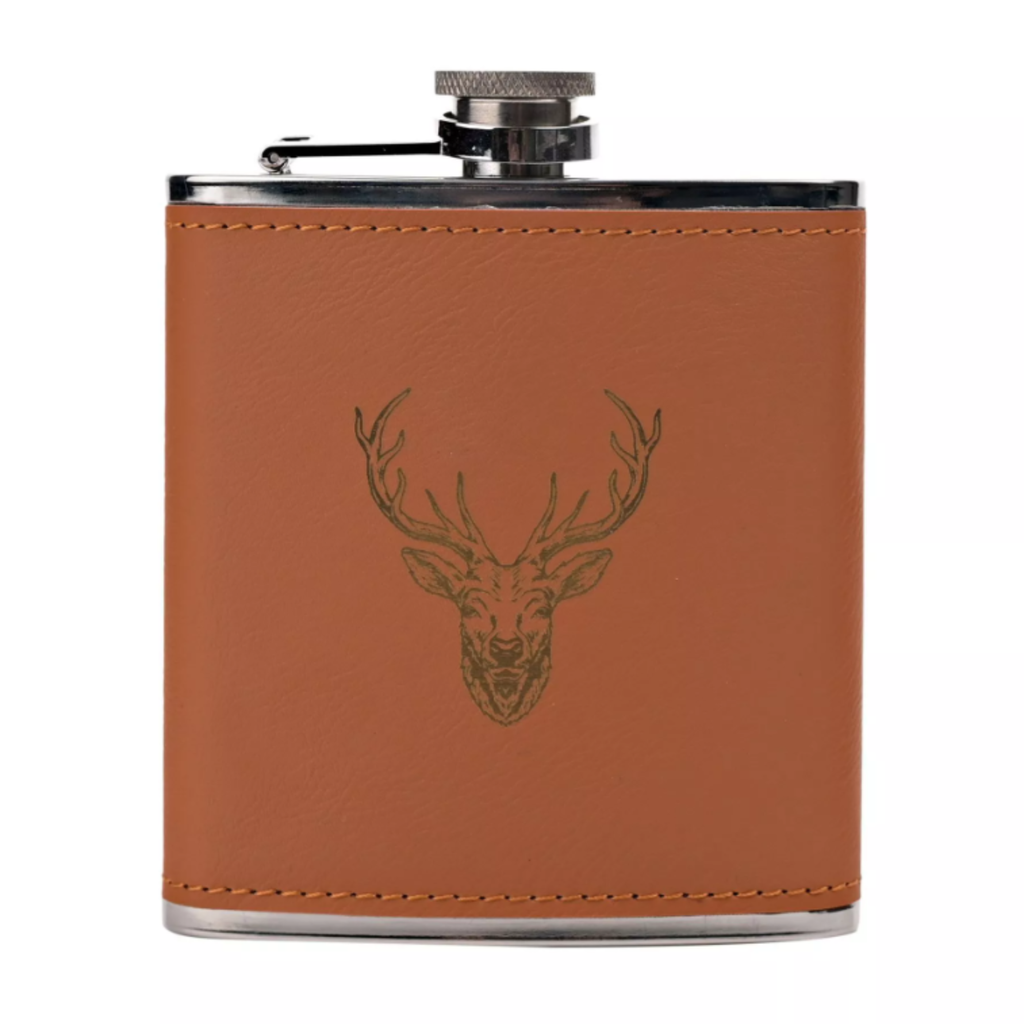 Harvey Makin Stag Hip Flask With Funnel - 6oz Brown