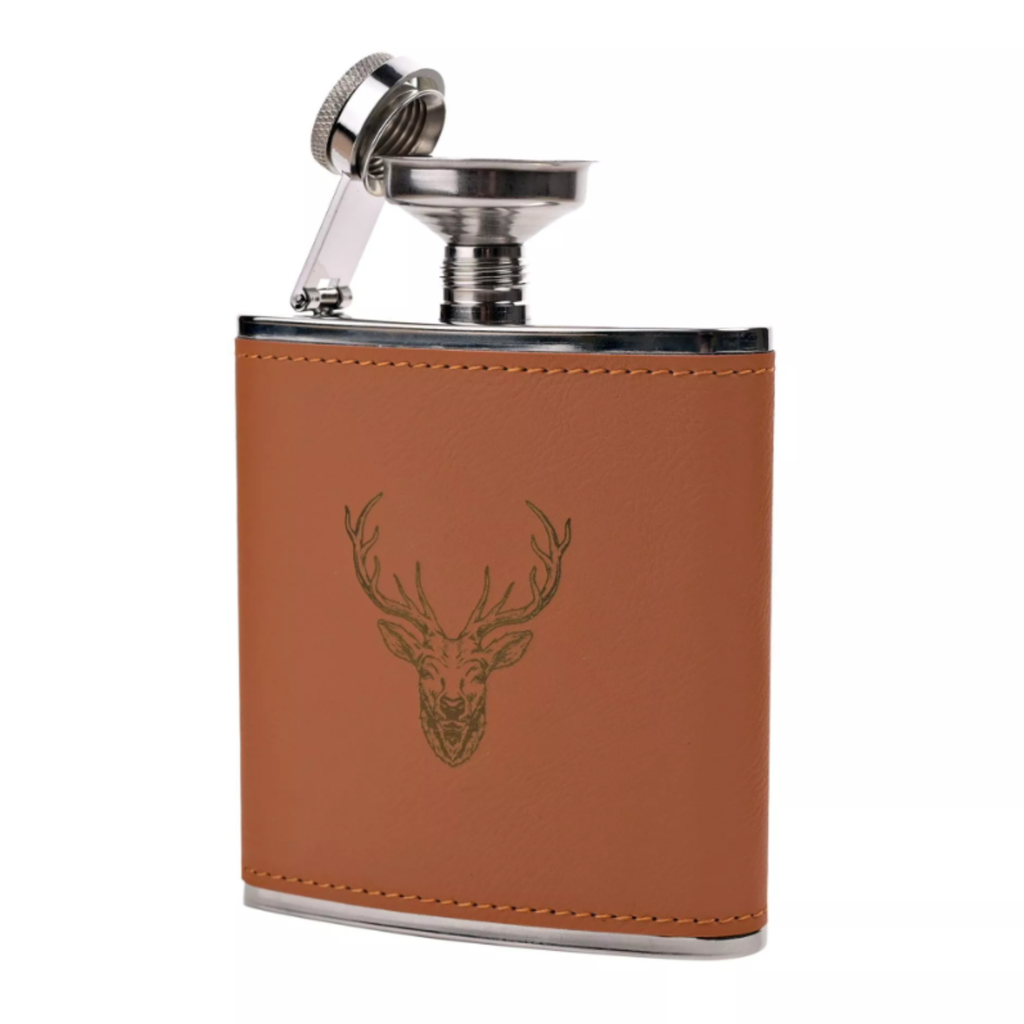 Harvey Makin Stag Hip Flask With Funnel - 6oz Brown
