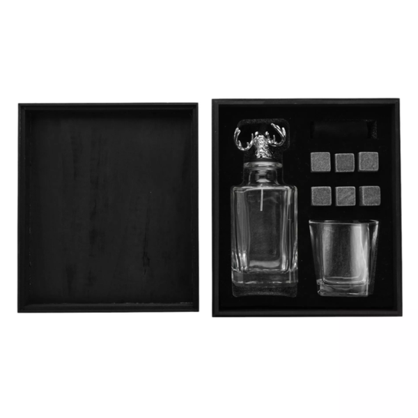 Harvey Makin Whisky Stag Decanter Glass and Cooling Stones Set