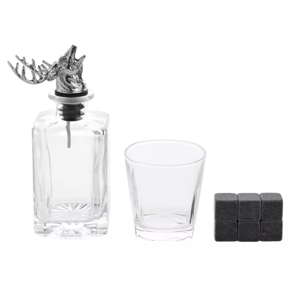 Harvey Makin Whisky Stag Decanter Glass and Cooling Stones Set
