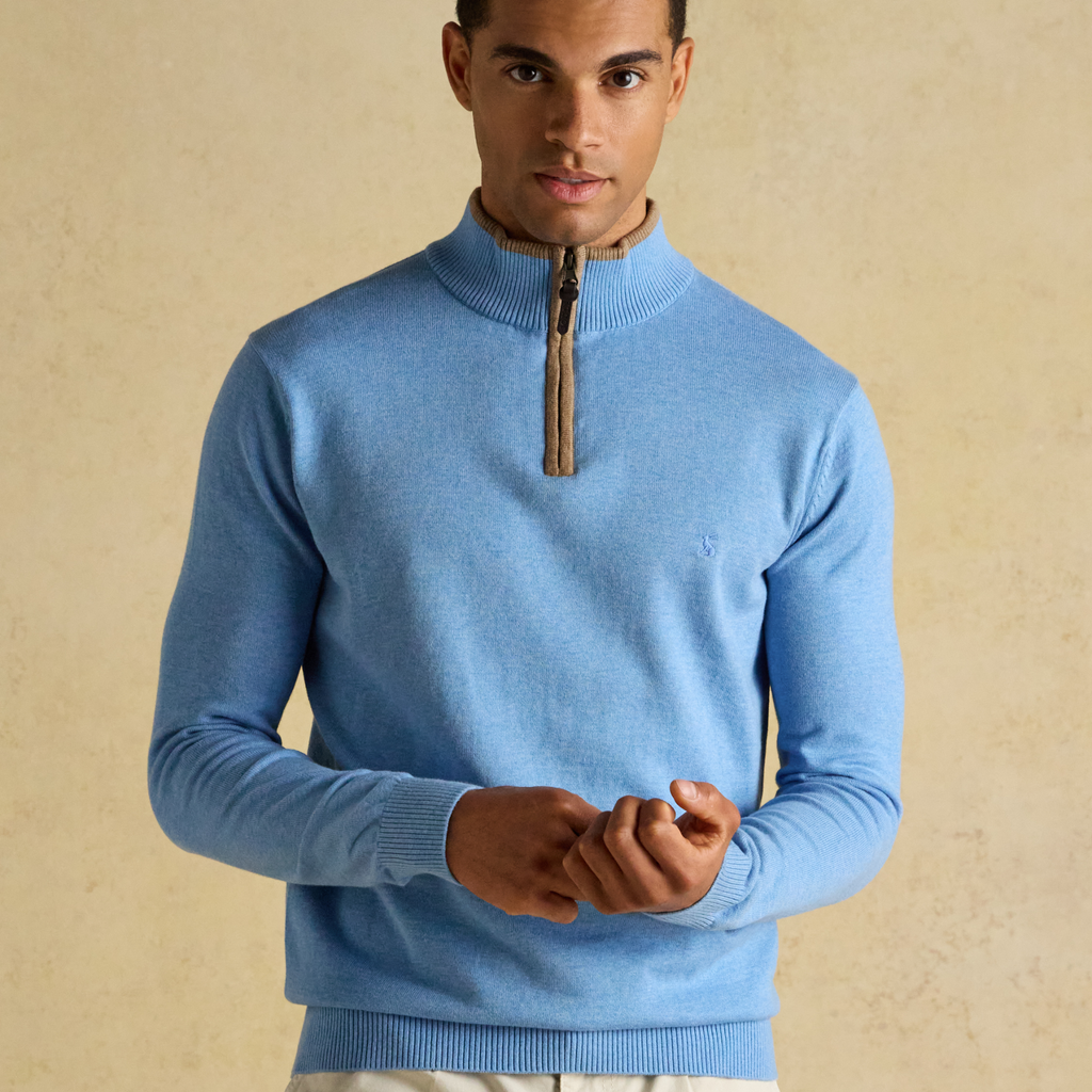 Joules Mens Hillside 1/4 Zip Light Blue