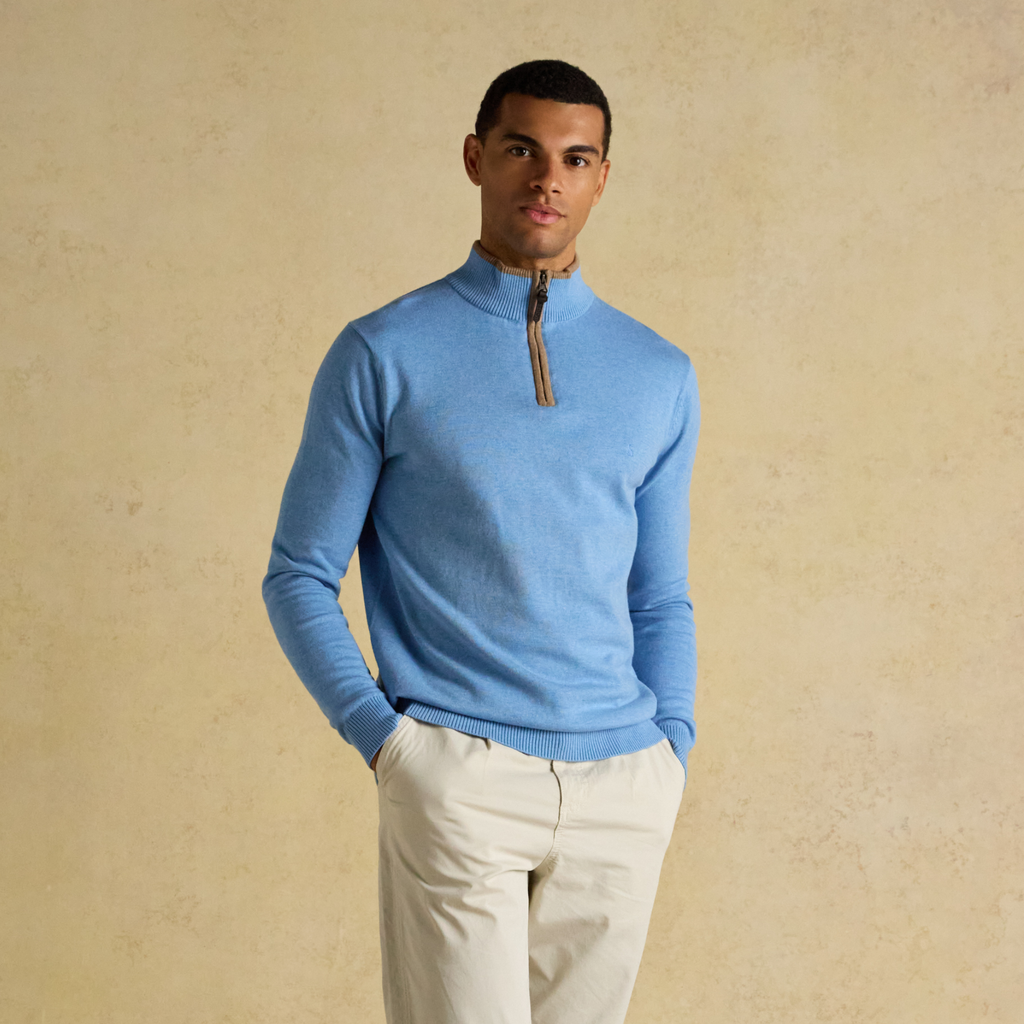 Joules Mens Hillside 1/4 Zip Light Blue
