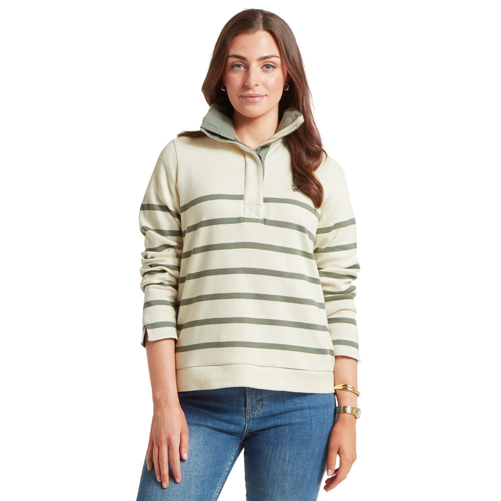 Schoffel Ladies Sandown Sweatshirt - Pale Stone/Agave Green Stripe