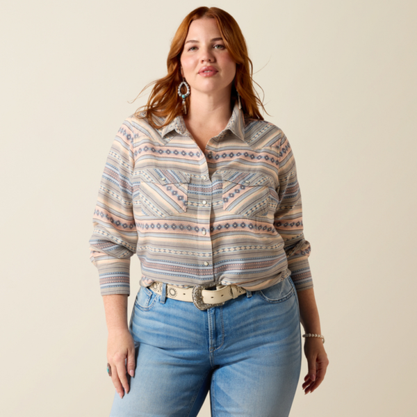 Ariat Ladies Arizona Western Snap Shirt - Ombre Blue Southwest