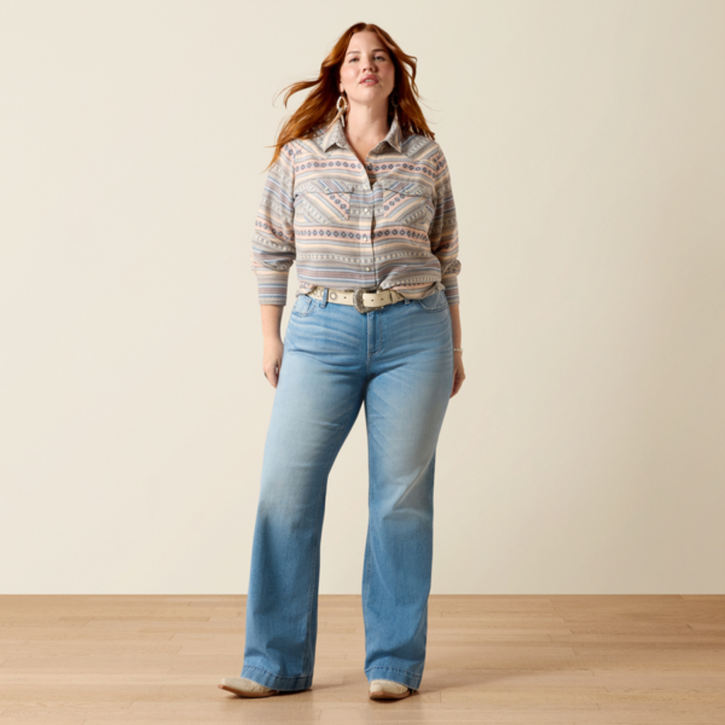 Ariat Ladies Arizona Western Snap Shirt - Ombre Blue Southwest