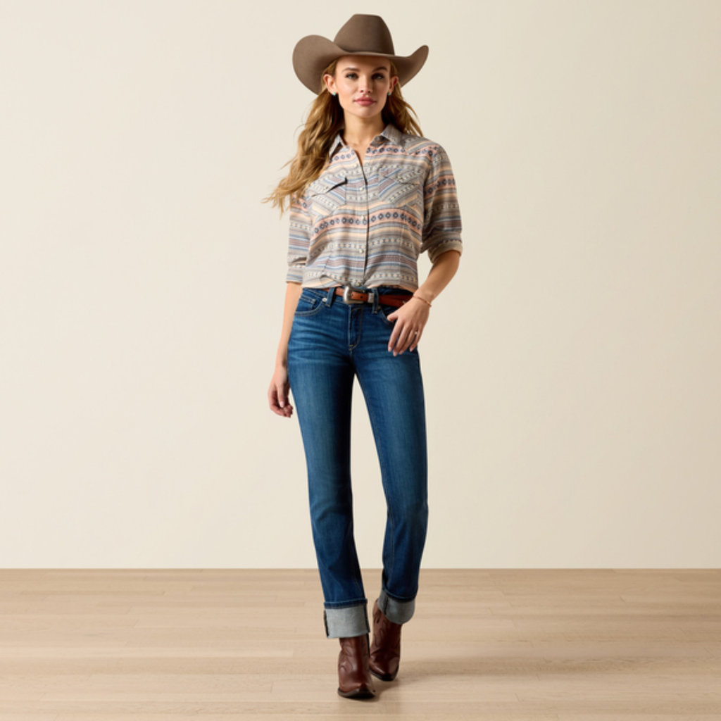 Ariat Ladies Arizona Western Snap Shirt - Ombre Blue Southwest