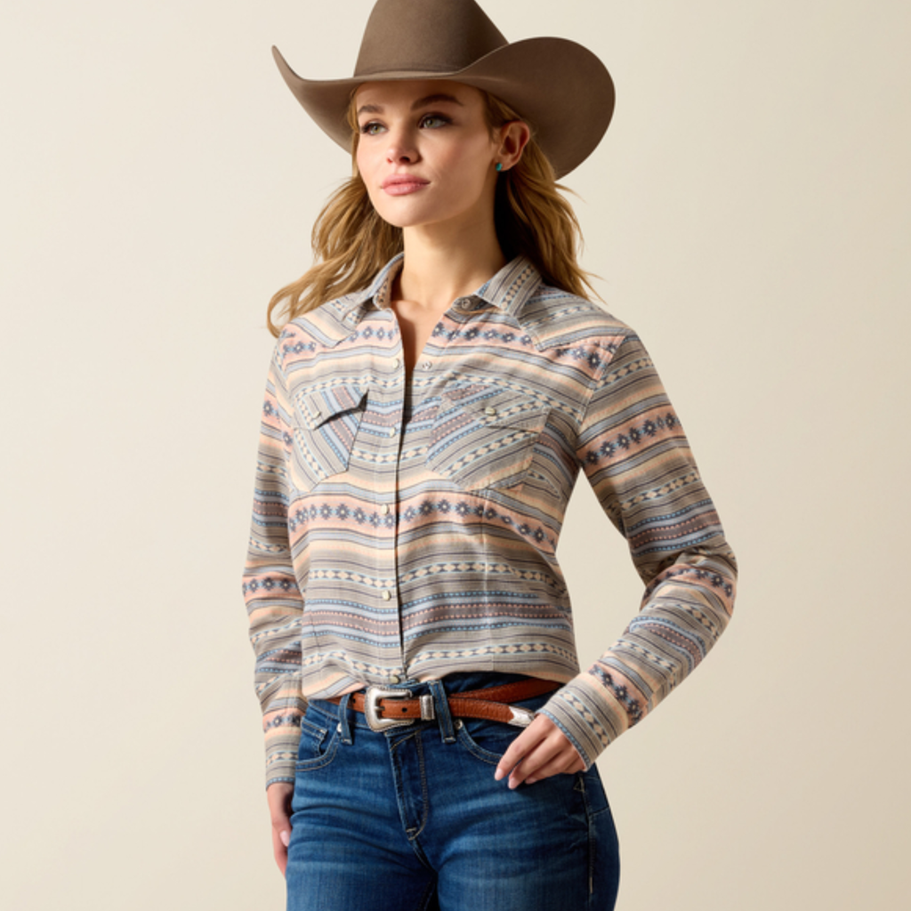 Ariat Ladies Arizona Western Snap Shirt - Ombre Blue Southwest