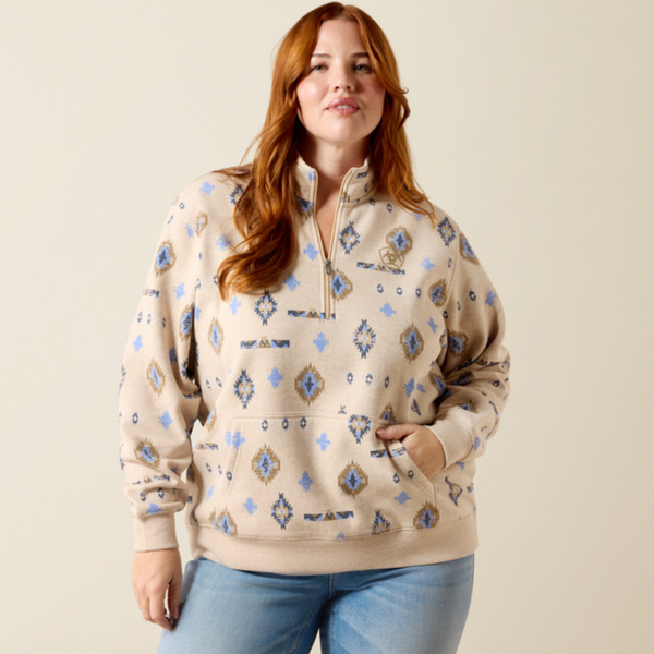 Ariat Ladies Sapphire 1/2 Zip Sweatshirt - Oatmeal Heather