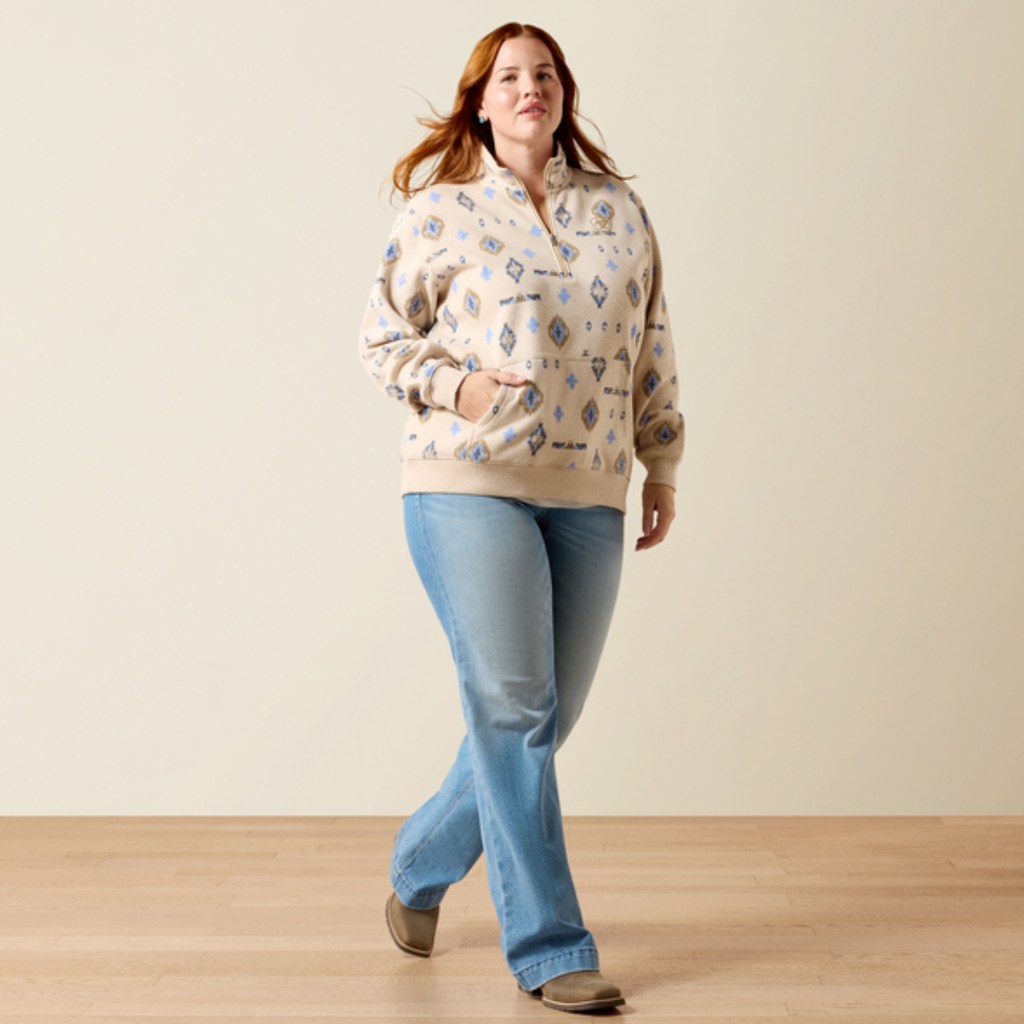 Ariat Ladies Sapphire 1/2 Zip Sweatshirt - Oatmeal Heather