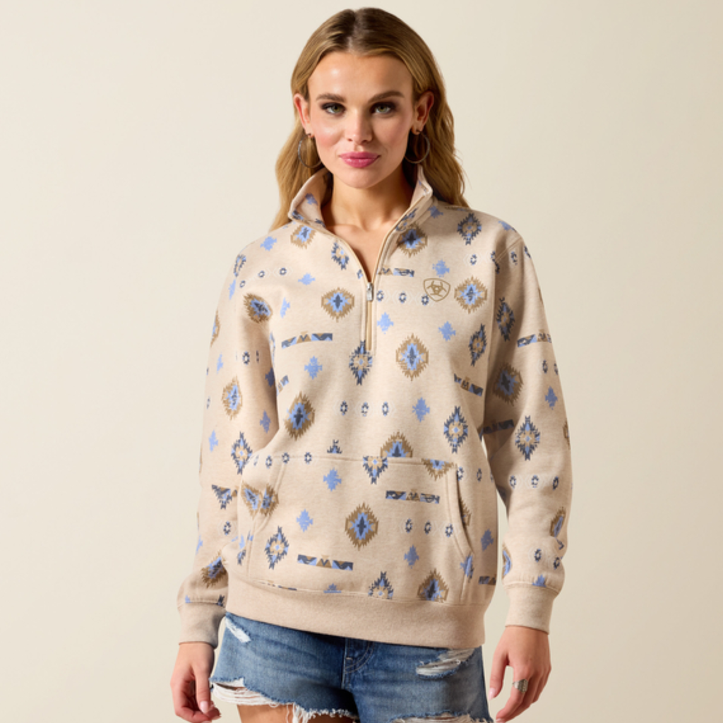 Ariat Ladies Sapphire 1/2 Zip Sweatshirt - Oatmeal Heather