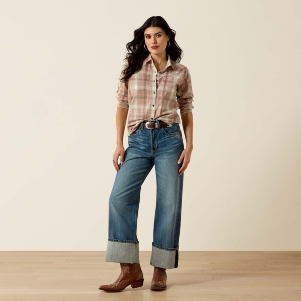 Ariat Ladies Billie Jean Shirt - White Pepper Coral Plaid