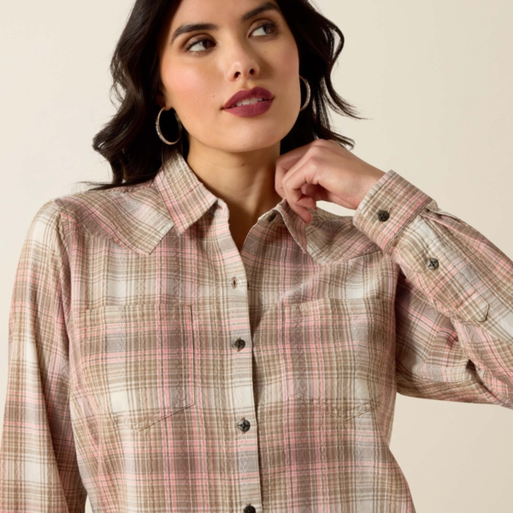 Ariat Ladies Billie Jean Shirt - White Pepper Coral Plaid