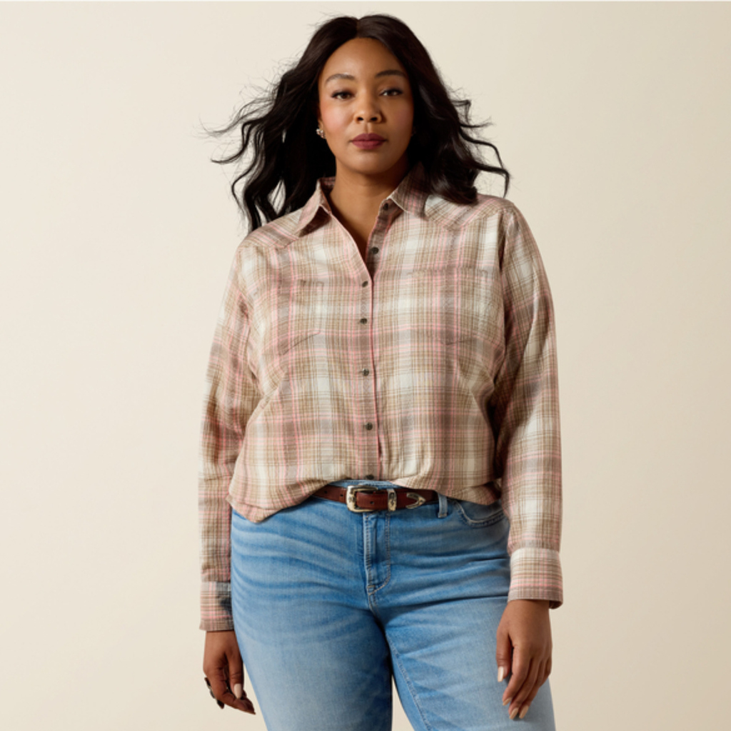 Ariat Ladies Billie Jean Shirt - White Pepper Coral Plaid