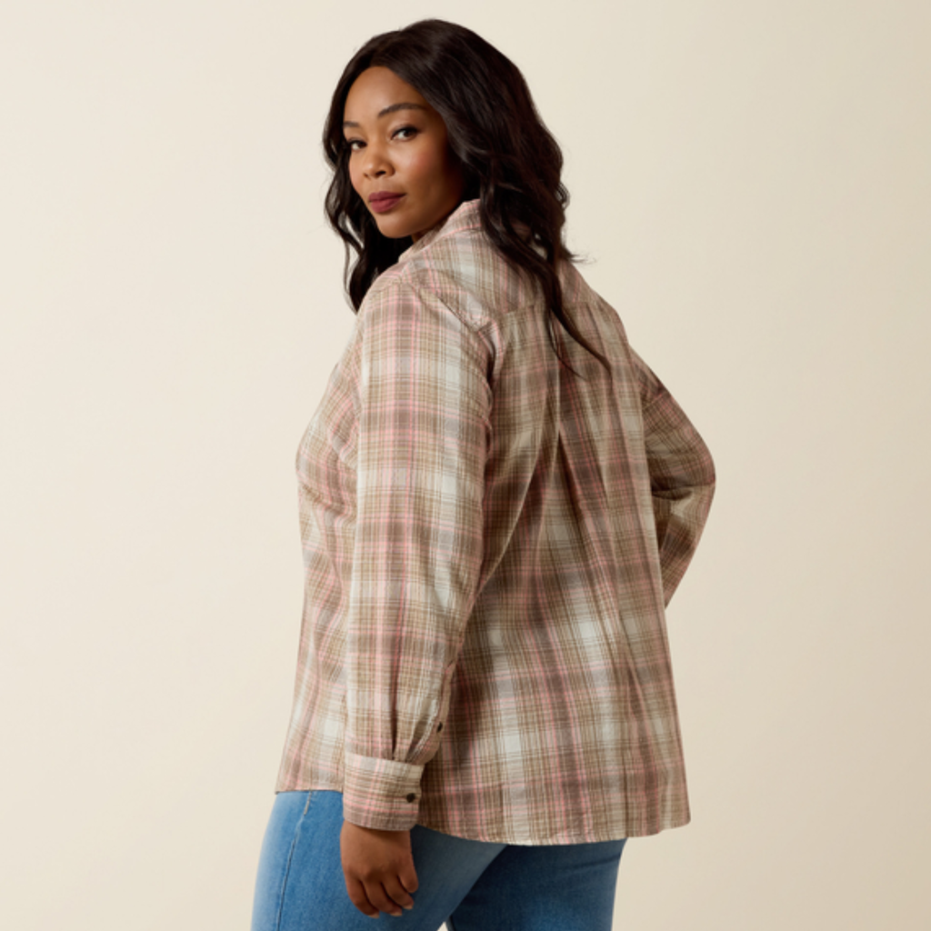 Ariat Ladies Billie Jean Shirt - White Pepper Coral Plaid