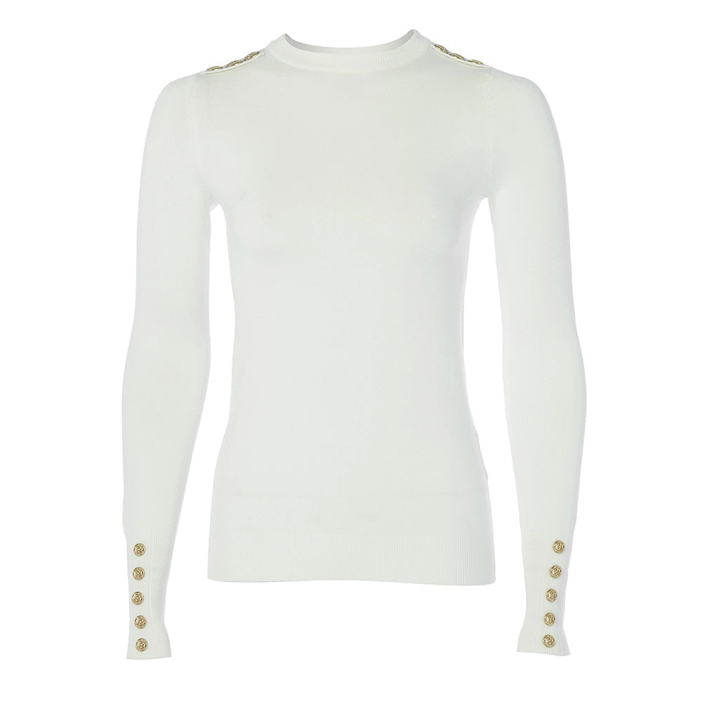 Holland Cooper Ladies Buttoned Knit Crew Neck - Cream