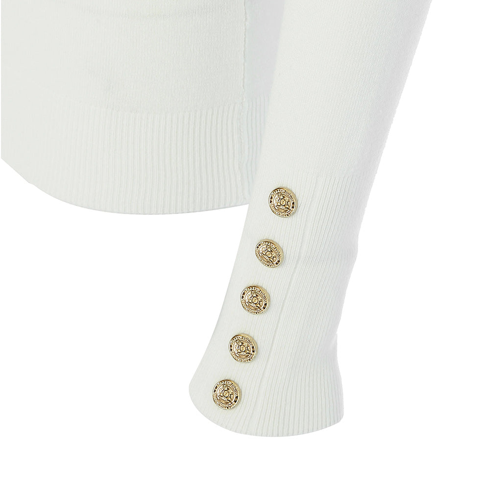 Holland Cooper Ladies Buttoned Knit Crew Neck - Cream
